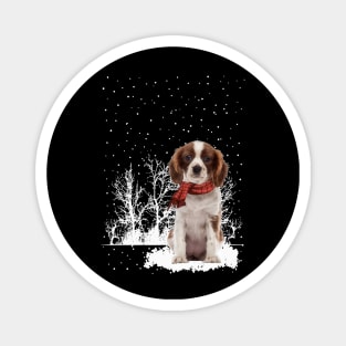 Cavalier King Charles Spaniel With Scarf In Winter Forest Magnet